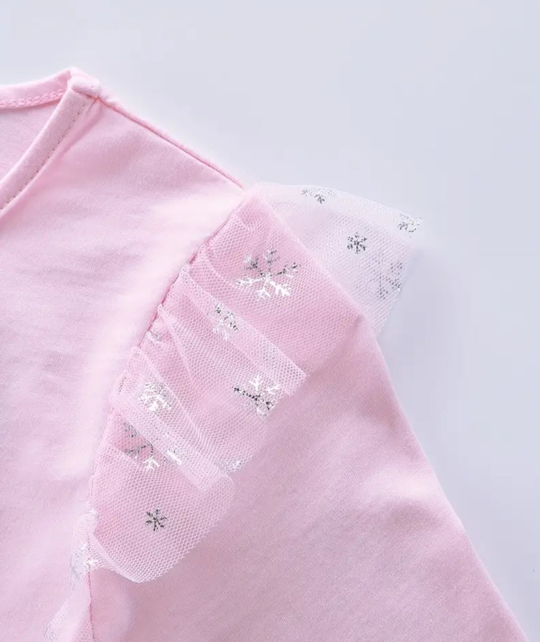 Pink Snow Princess Dress with Embroidered Snowflake