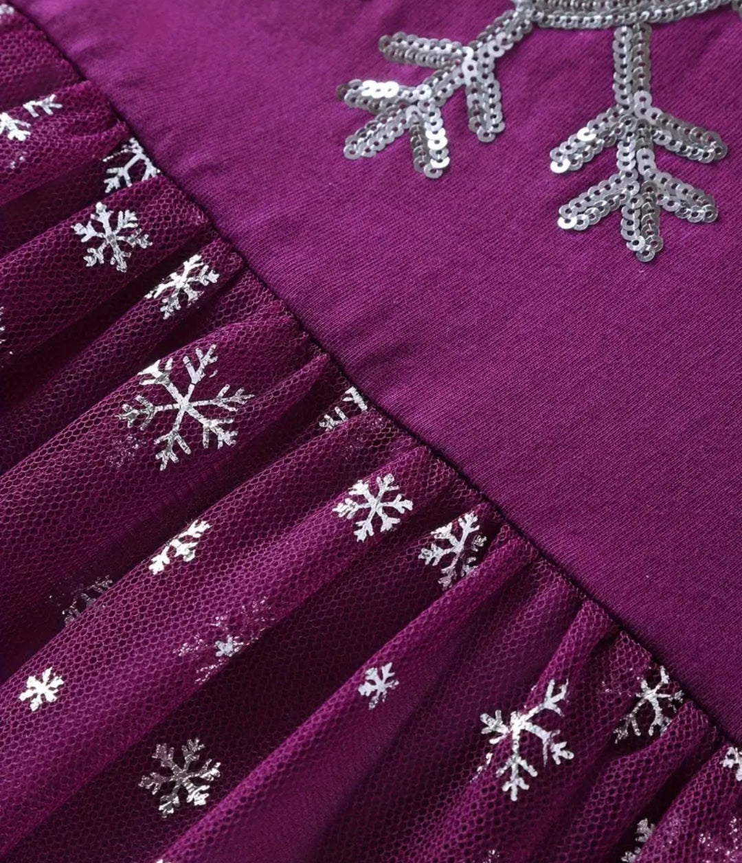 Plum Snow Princess Dress with Embroidered Snowflake