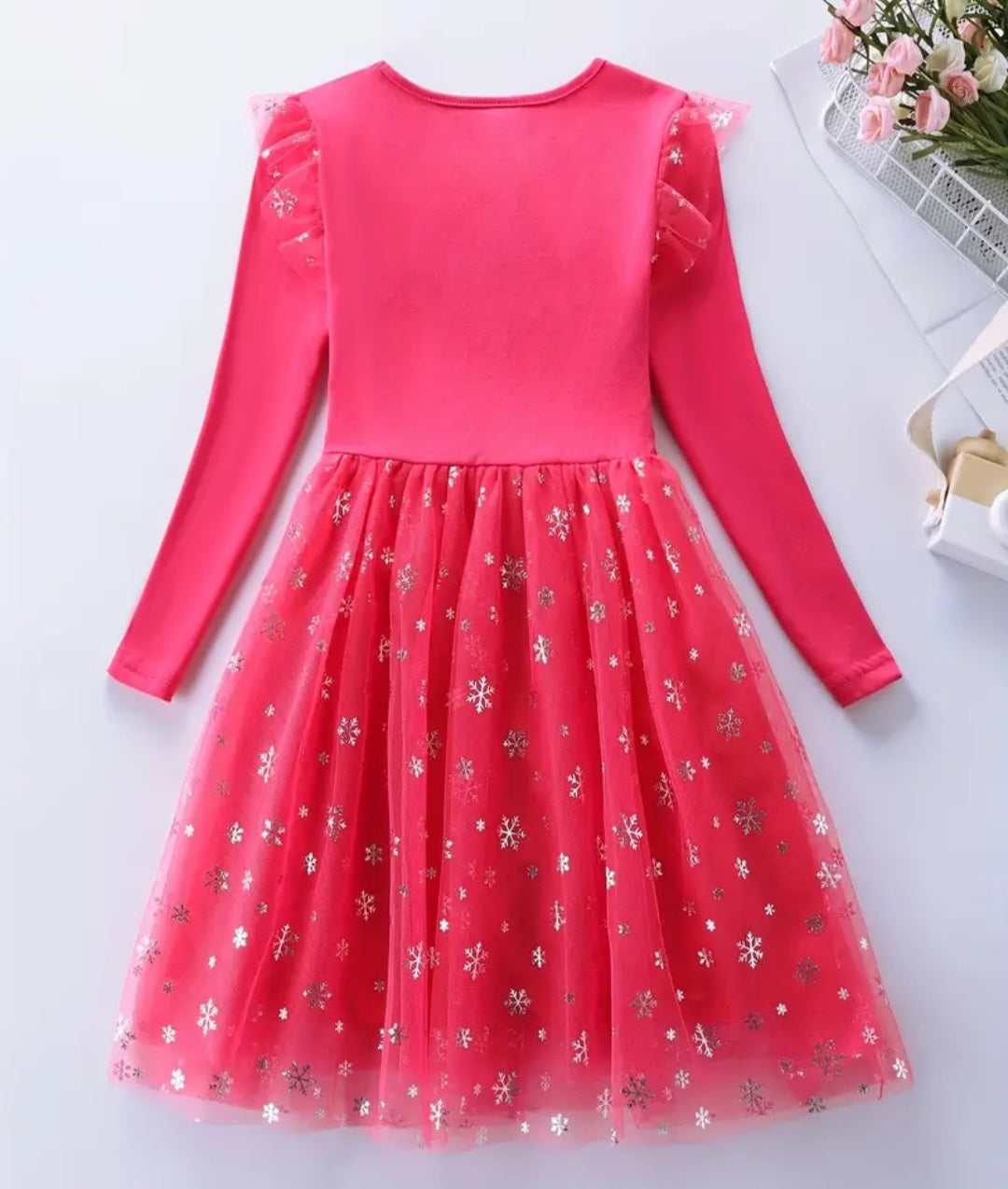 Coral Snow Princess Dress with Embroidered Snowflake