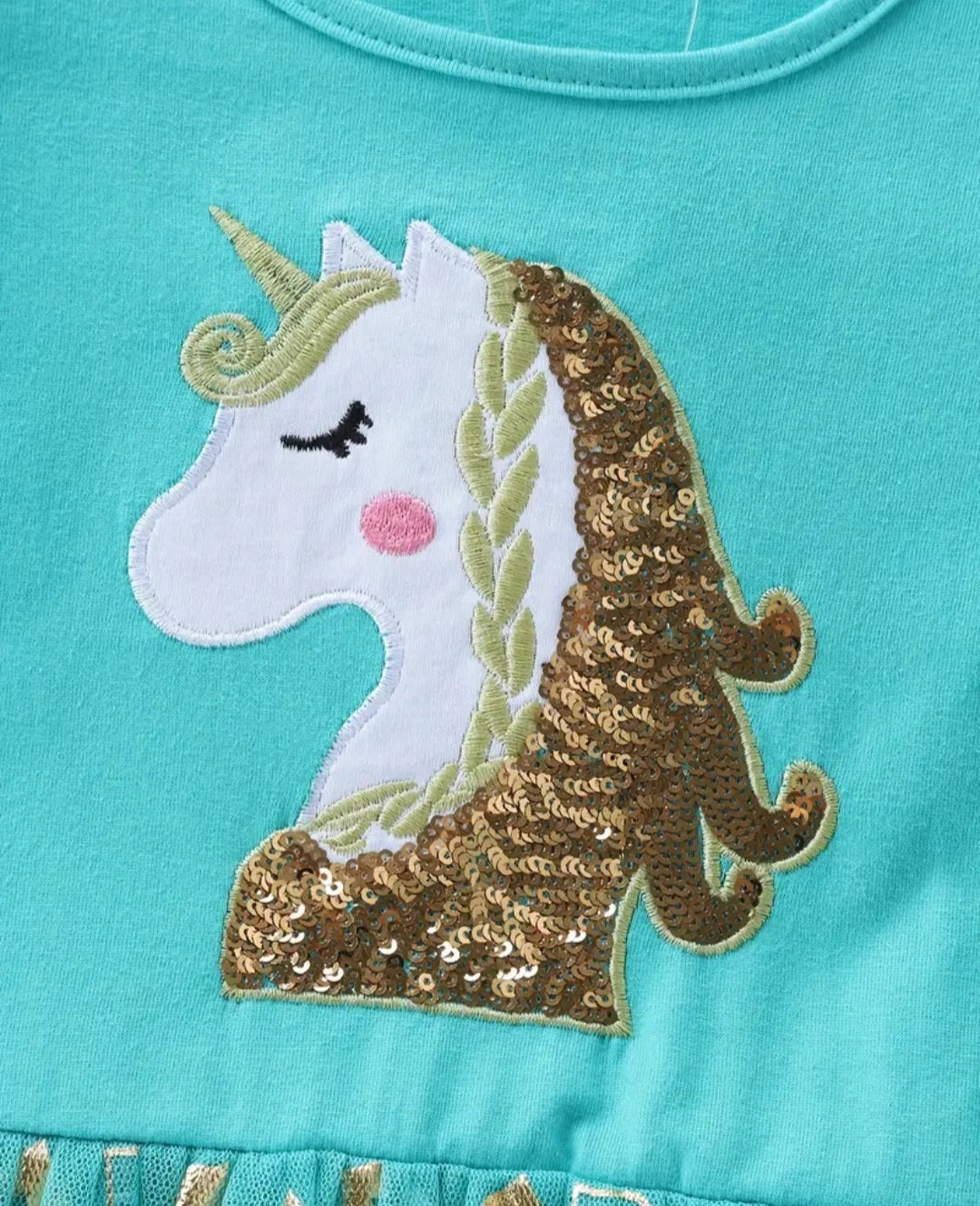 Teal Sequins Unicorn Dress