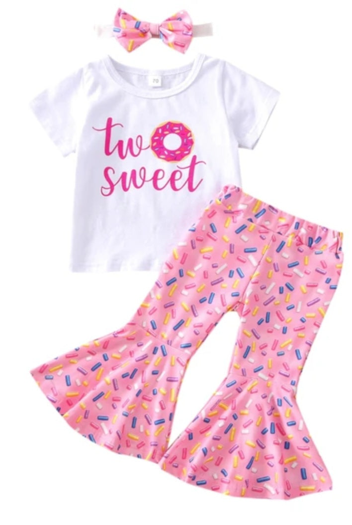 Two Sweet BIRTHDAY OUTFIT, Top, Belle Bottoms and Headband Doughnut #10020040