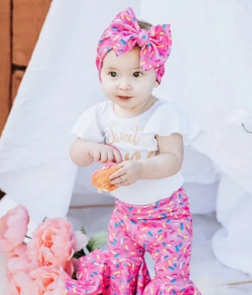 Two Sweet BIRTHDAY OUTFIT, Top, Belle Bottoms and Headband Doughnut #10020040
