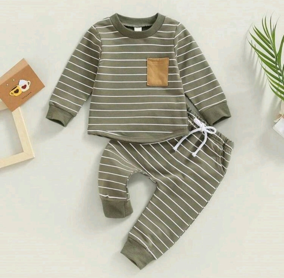 Army Crewnek Striped Activewear Set