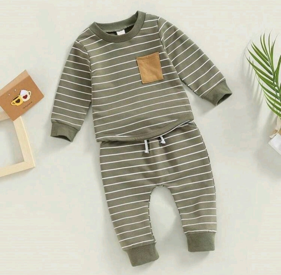 Army Crewnek Striped Activewear Set