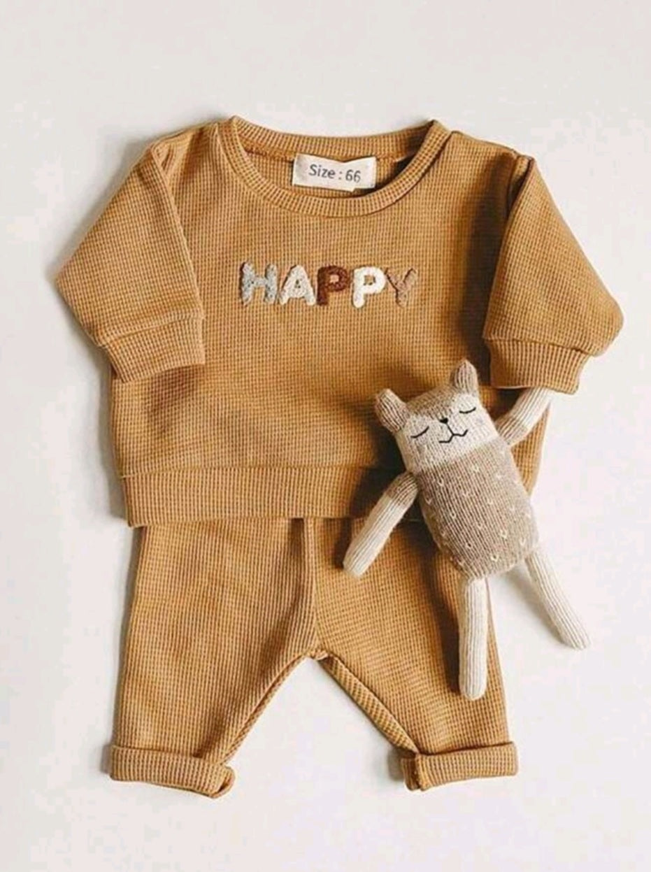 Mustard Happy Crewneck Gender Neutral Activewear Set