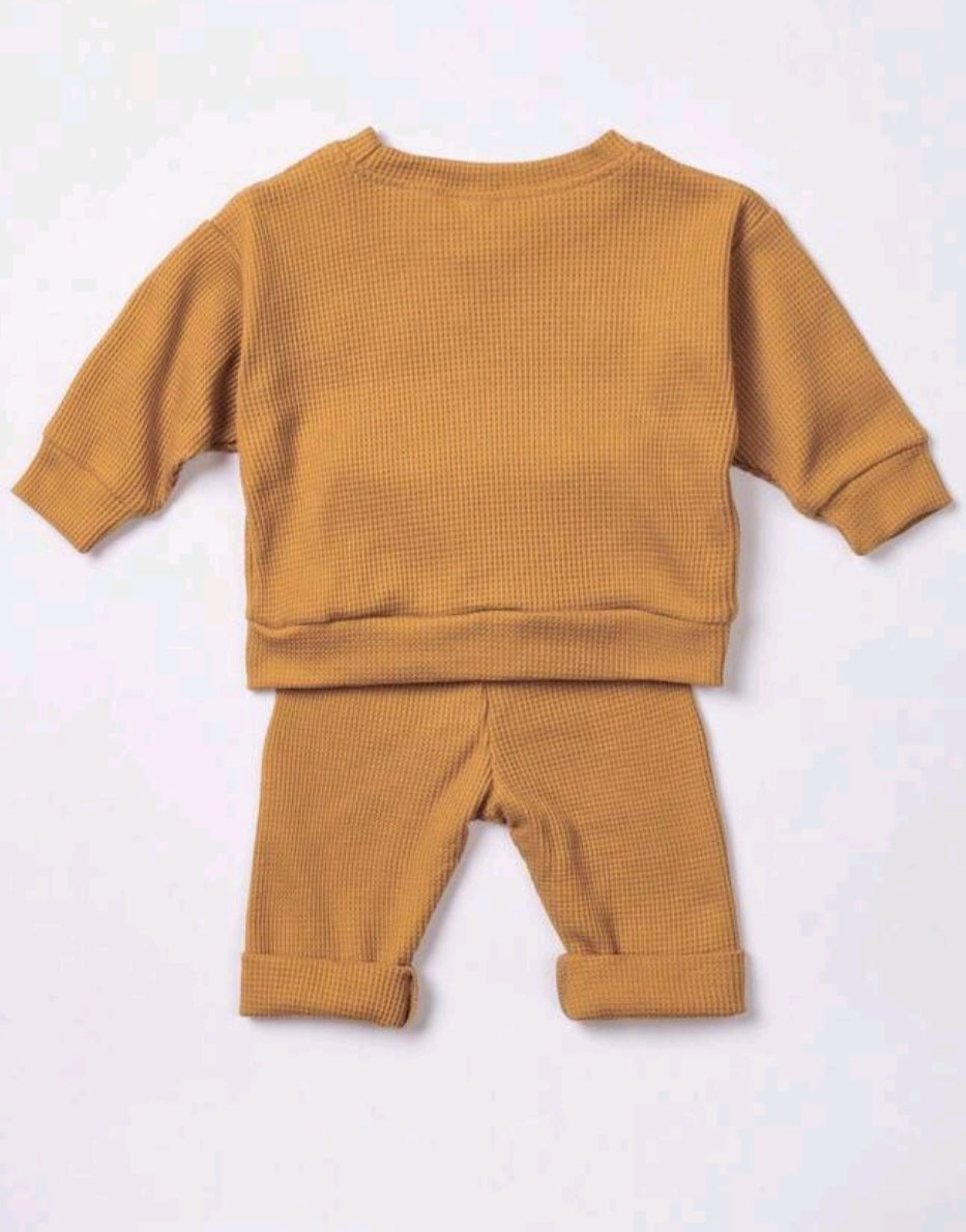 Mustard Happy Crewneck Gender Neutral Activewear Set #2000376