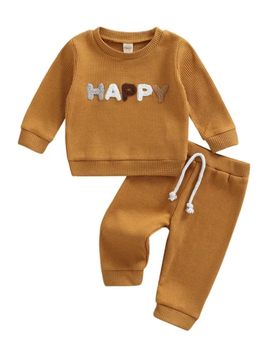 Mustard Happy Crewneck Gender Neutral Activewear Set #2000376