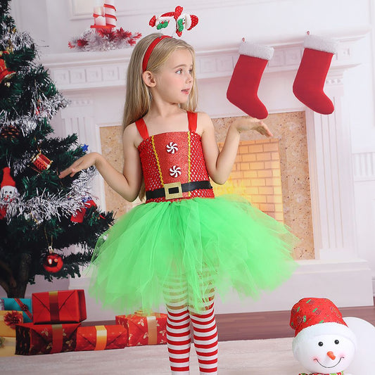 Green Girls Elf Tutu dress & Matching headband