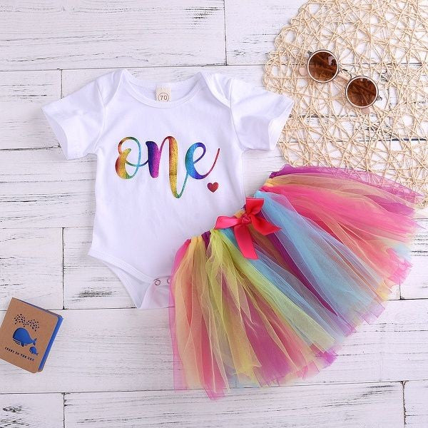 Birthday Outfit Romper with Rainbow/ Unicorn Tutu