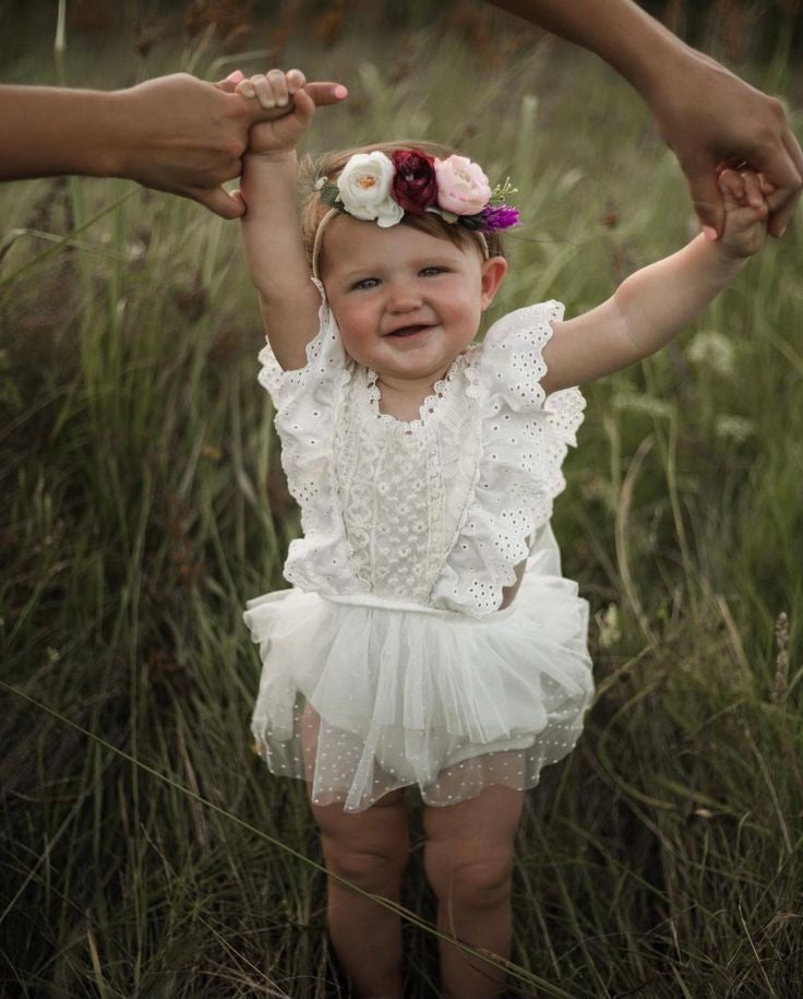 White Lace Romper Dress with Ruffled Detail