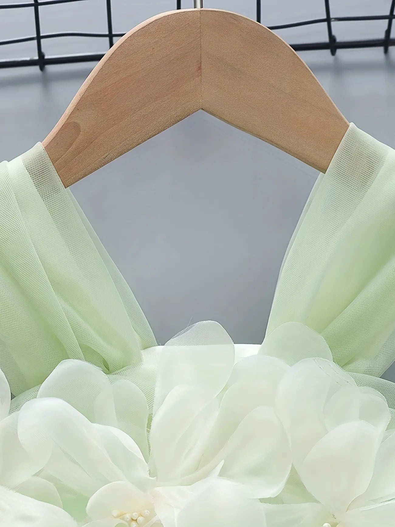 Chai Green Tulle Dress with Floral Detail