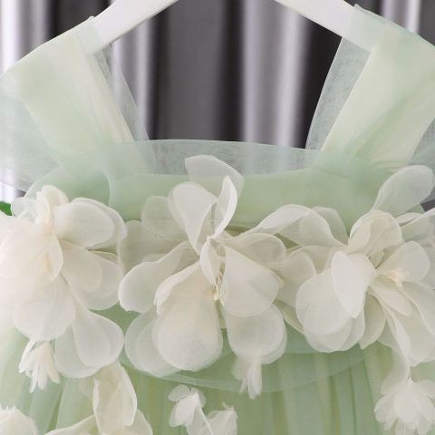 Chai Green Tulle Dress with Floral Detail