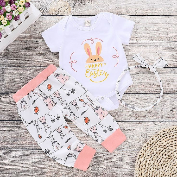 Happy Easter Romper with Bunny Pants and Headband 1000811