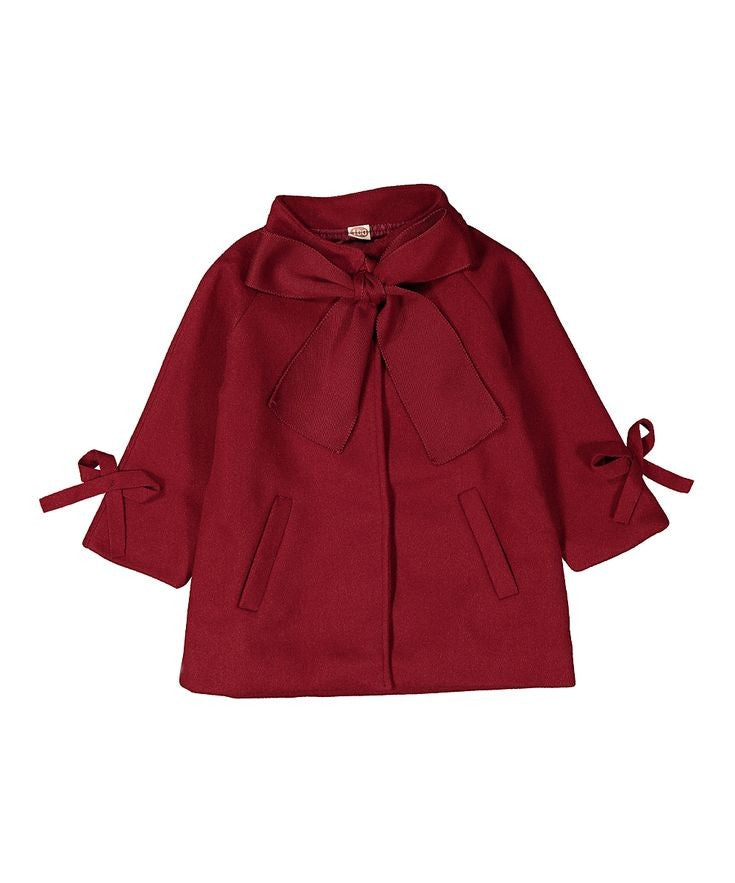 Meroon Bowknot Melton Coat