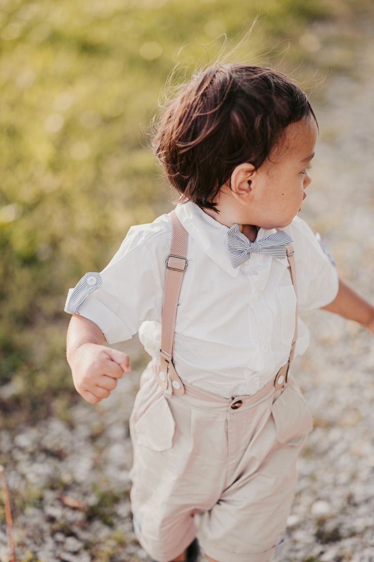 Gentleman Suit, White Shirt,  Bowtie, Chino Shorts And Suspenders