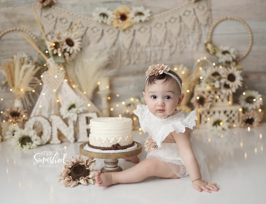 White Lace Romper Dress with Floral Detail