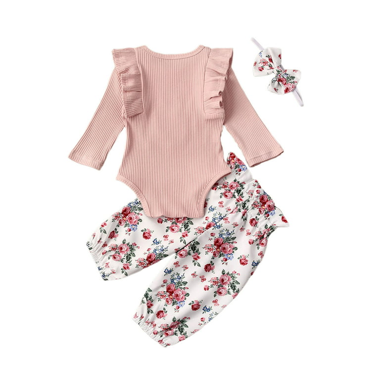 Ribbed Bunny Floral Romper and Bowknot Pants 100074