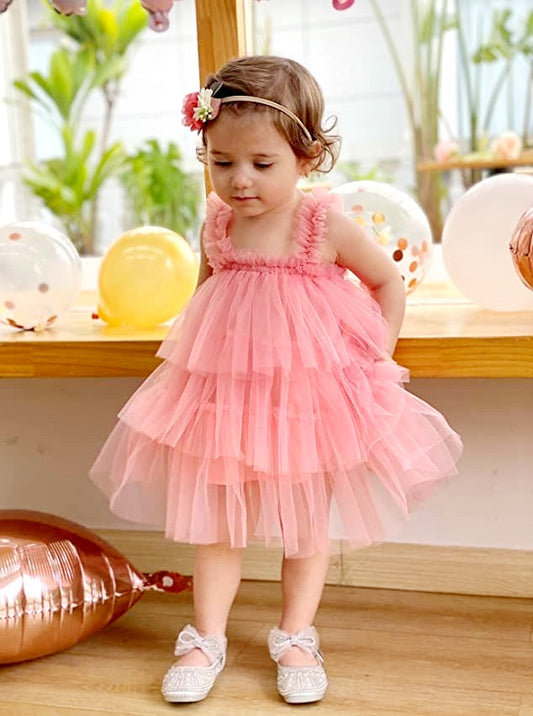 Pink Ruffle Tulle Dress  100084
