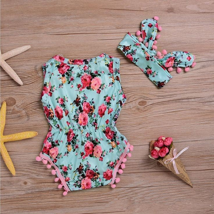 Floral Romper Sky Blue