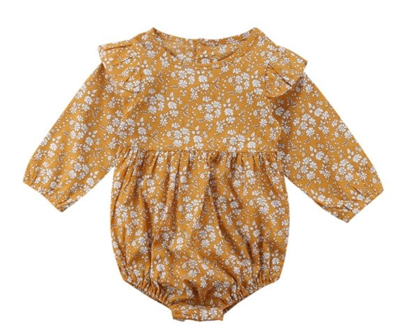 Mustard Floral Balloon Romper
