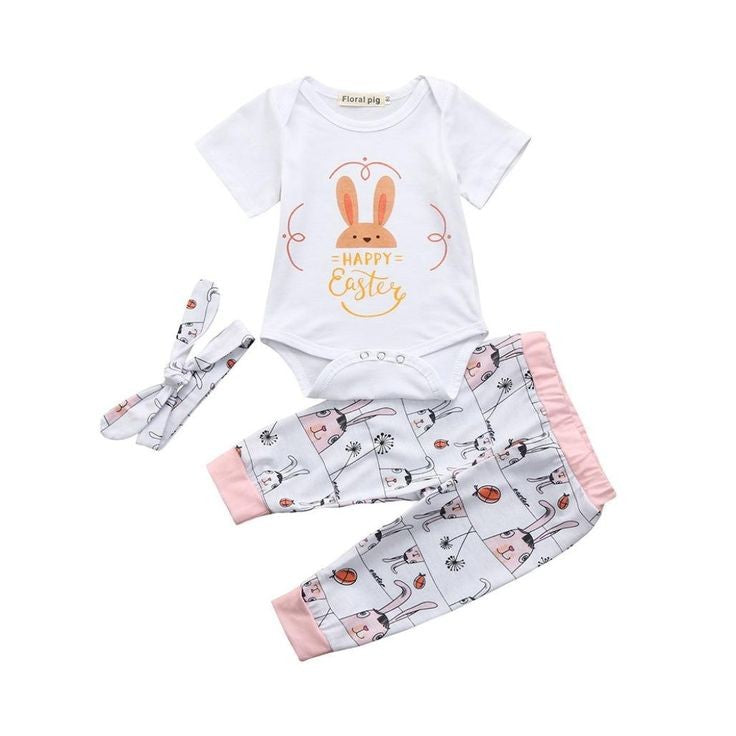 Happy Easter Romper with Bunny Pants and Headband