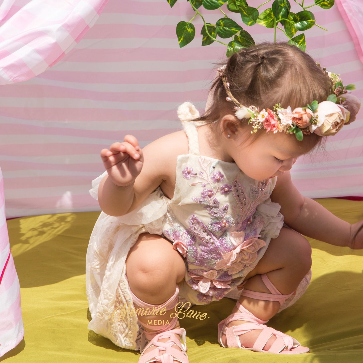 Purple Floral Embroidered Lace Romper 1001158