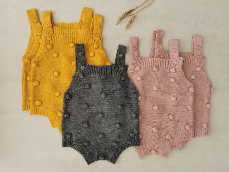 Mustard Popcorn Knitted Romper Gender Neutral