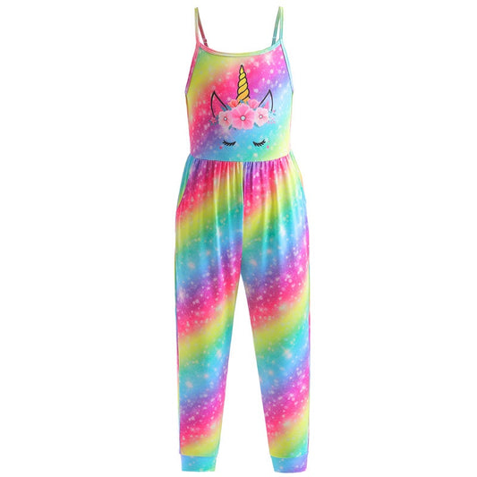 Unicorn multicolour Character girls sleeveless jumpsuit