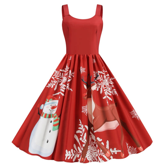 Ladies Snowman & Reindeer Red Party Christmas Dress