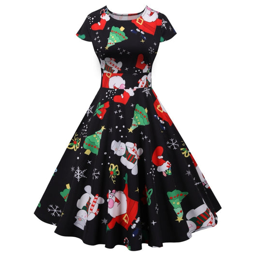 Ladies Black Christmas Themed Christmas Dress