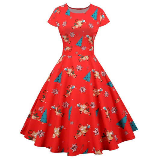 Ladies Red Christmas Themed Christmas Dress