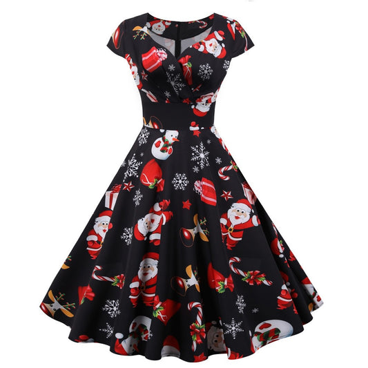 Ladies Vintage Santa Black Christmas Dress