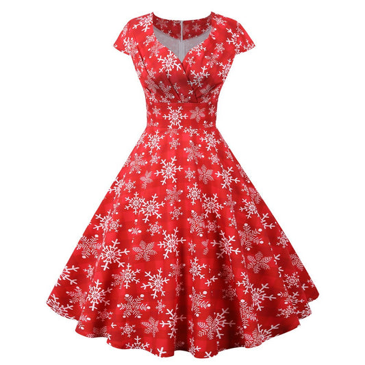 Ladies Vintage Snowflake Red Christmas Dress