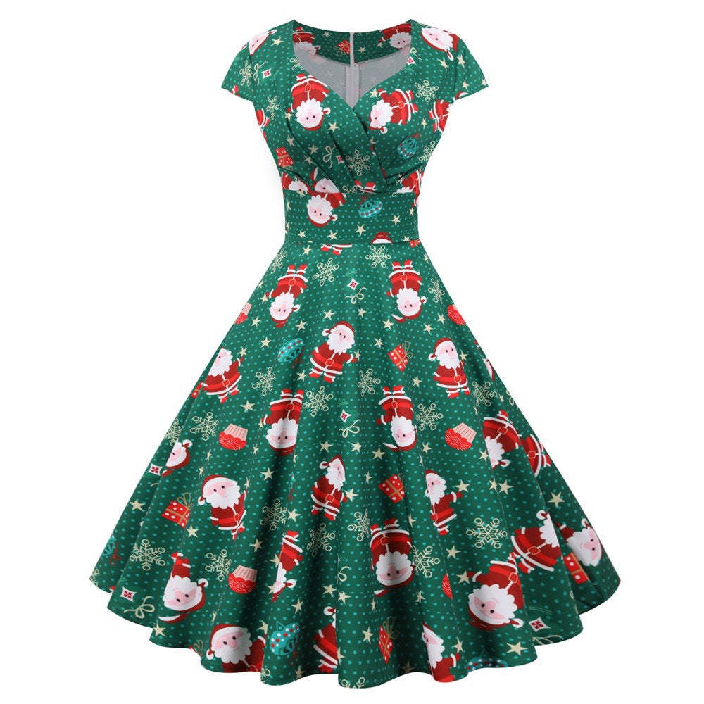 Ladies Vintage Santa Green Christmas Dress