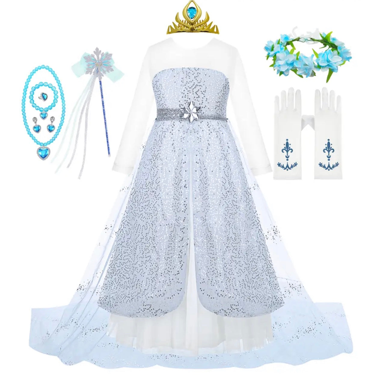 Snow Queen Frozen dress with accessories