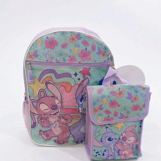 Stitch & Angel 3-Piece Kids Backpack Set – 43cm Backpack, Lunch Bag & Keychain