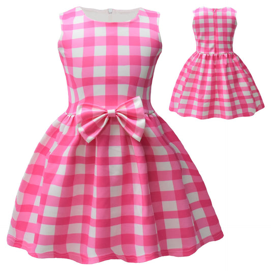Pink Barbie inspired Bow Checkered Dress