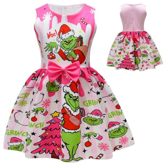 Pink Santa Grinch Bow Character Dress