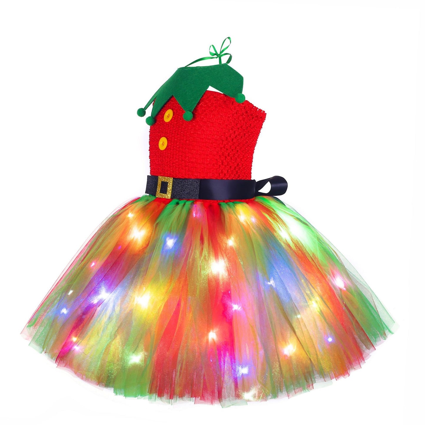 Girls Light-Up Elf Tutu Dress with Hat
