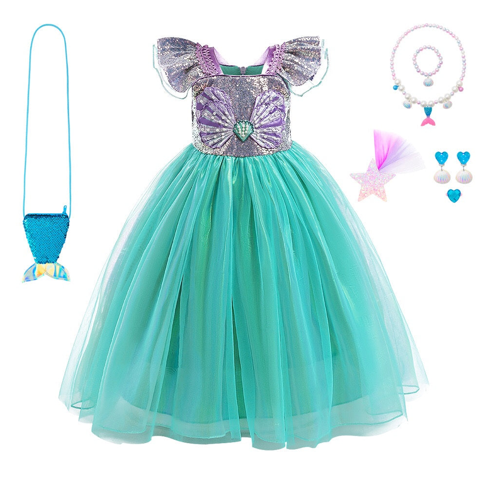 Mermaid Party Dress Set with Accessories (2-colour options)