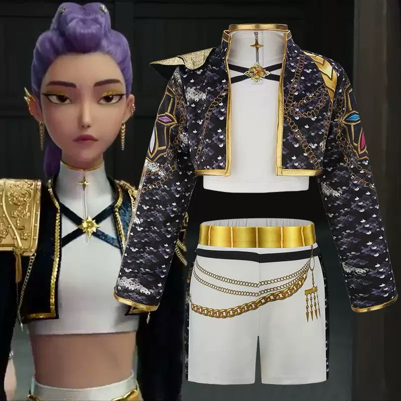 K-Pop Black & Gold Girls’ Performance Outfit Set