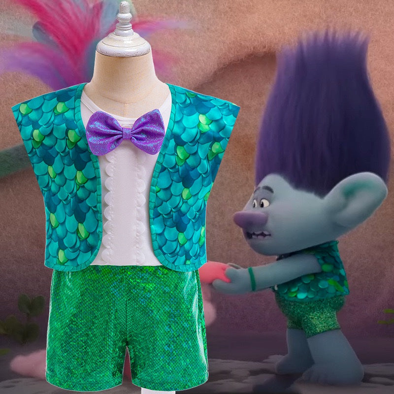 Trolls Branch-Inspired Costume Set for Boys with Bow Tie
