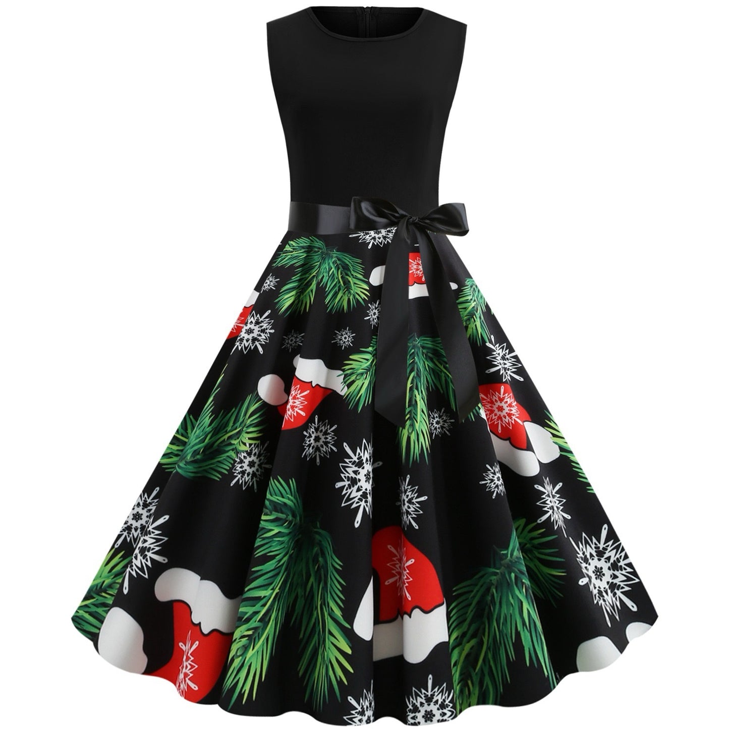 Ladies Black Sleeveless Vintage Party Christmas Dress