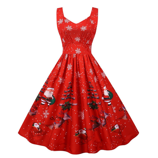 Ladies Sleeveless Red Snowflake Christmas Dress