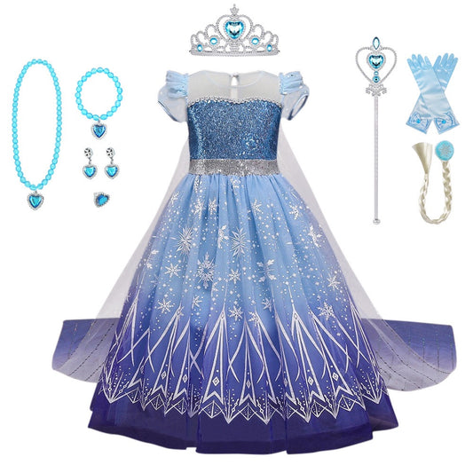Princess Elsa Inspired Frozen Dress-Up Set with Accessories Cosplay