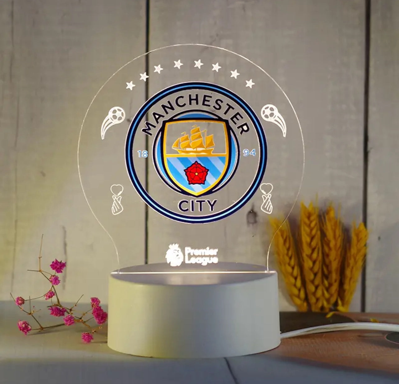 Manchested City Soccor Sport 3D LED Night Light – USB-Powered Kids Room Decor
