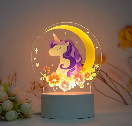 Unicorn Moon 3D LED Night Light – USB-Powered Kids Room Decor