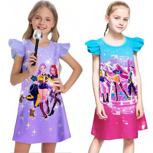 K-Pop Huntrix Party Dress with Ruffle Sleeves