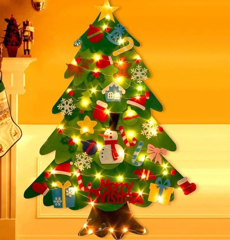 Felt Christmas Tree Set With 32PCS Ornaments Wall Hanging Tree & 3M LED Lights