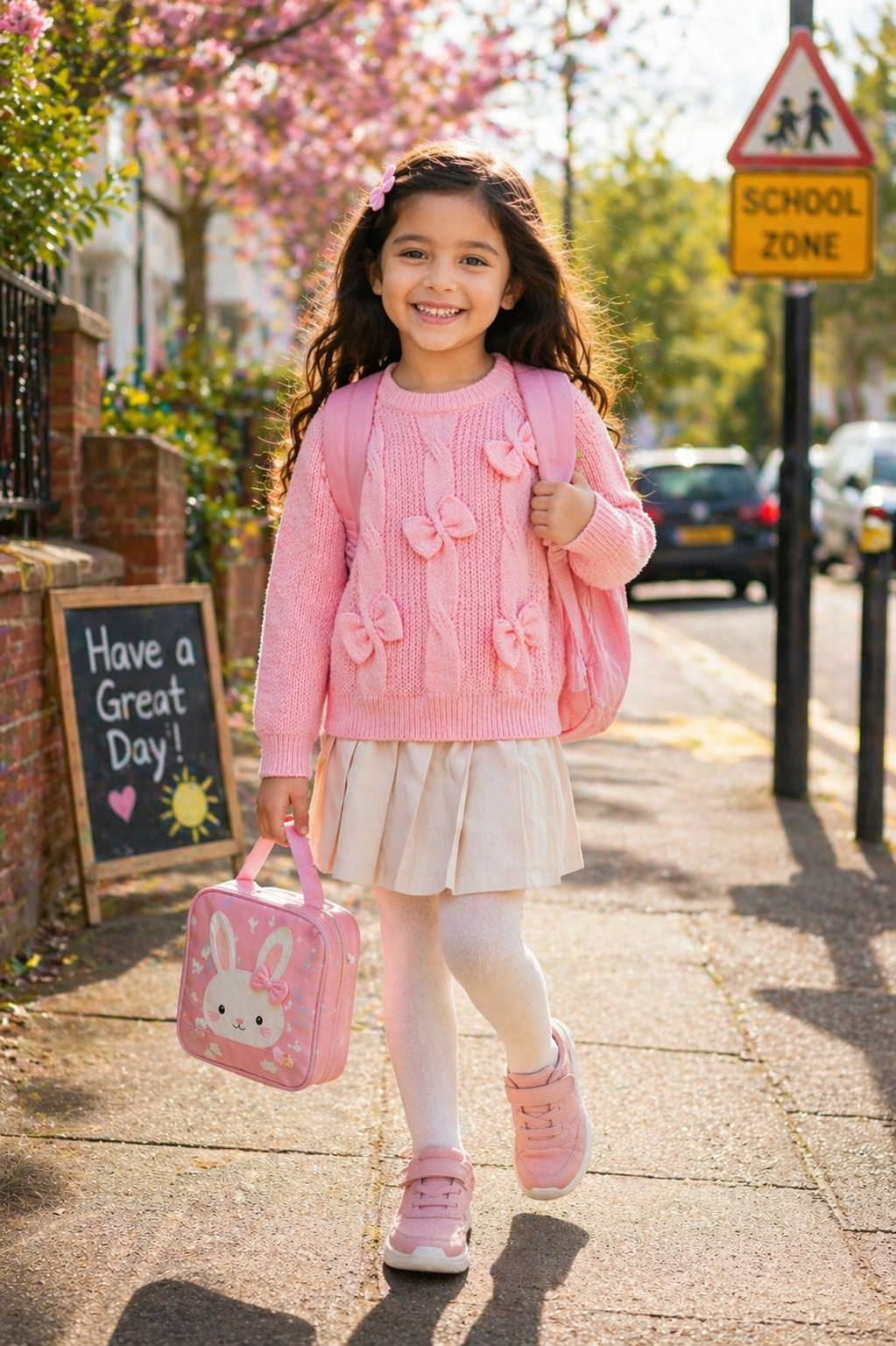 Pink Cable Knitted Sweater with Bow Detail #1000212